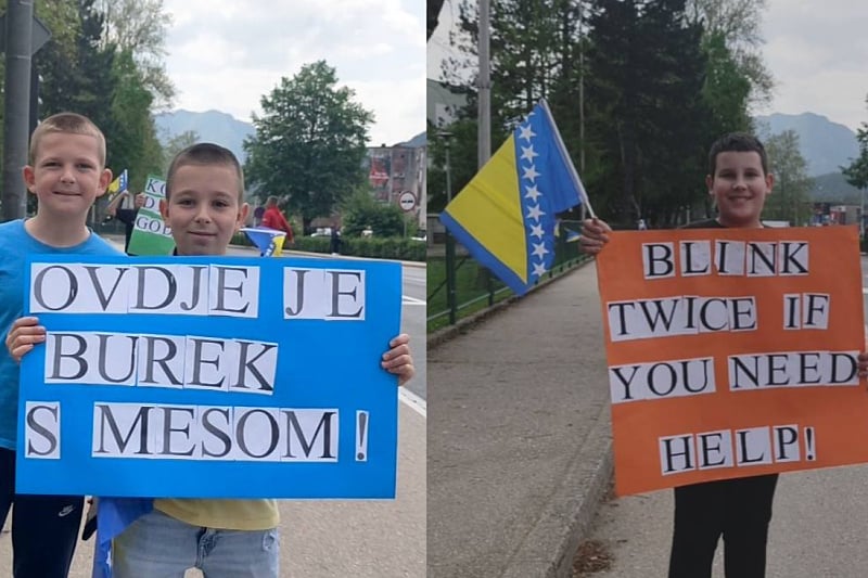 Children in Jablanica Welcome Tour of Bosnia and Herzegovina Cyclists with Hilarious Messages